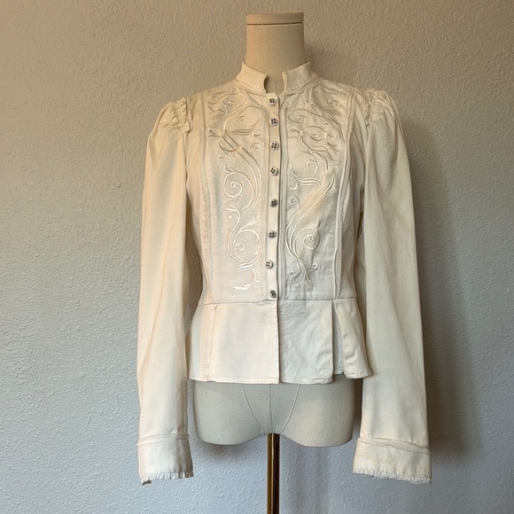 White House Black Market Embroidered Off White Jacket AS IS size 6 - Picture 1 of 15